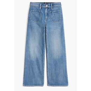 J. Crew Wide Leg Crop Patch Pocket Medium Wash Stretch Jeans Size 32 Petite